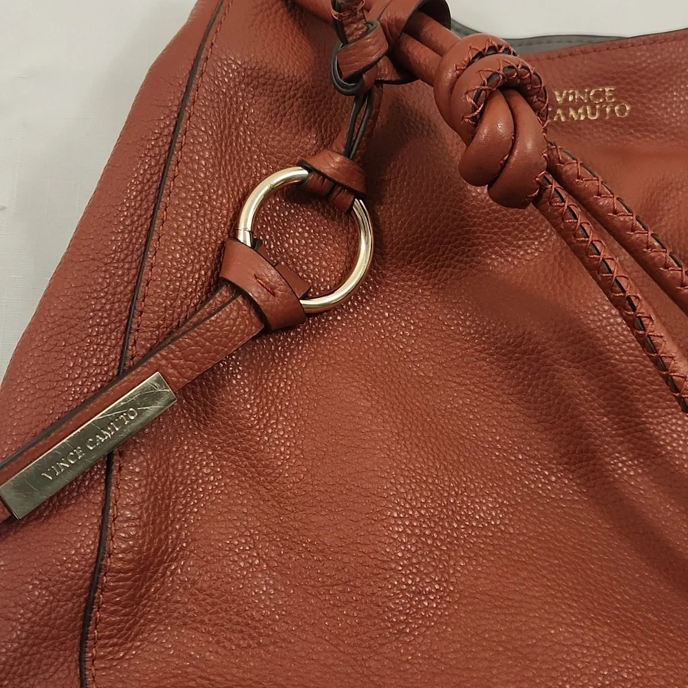 Vince Camuto Brown Orange Leather Hobo Bag.